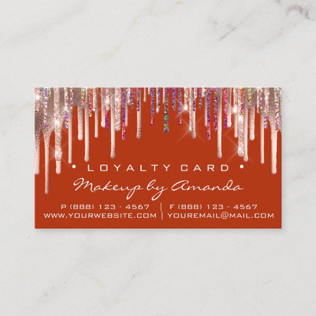Loyalty Card 6 Punch Makeup Holograph Drips Coral (Front)