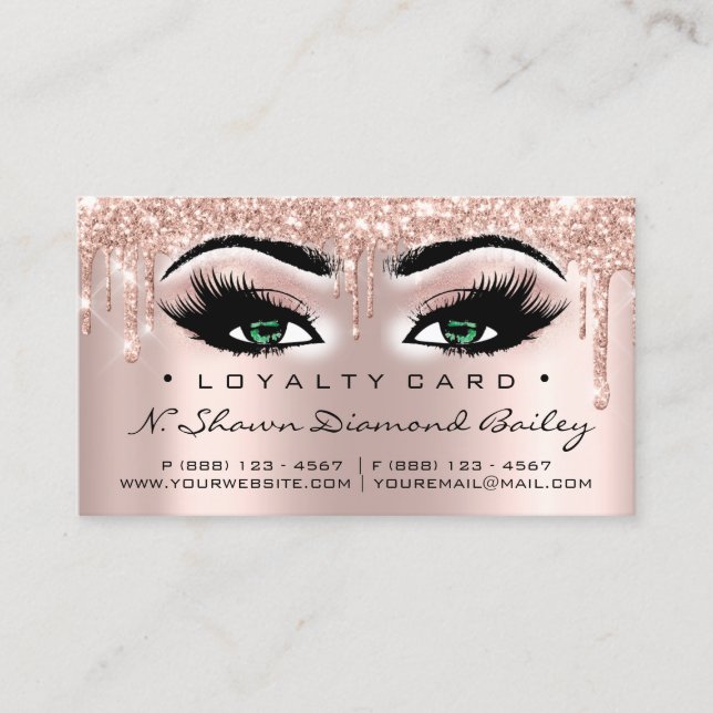 Loyalty Card 6 Punch Makeup Lash Heart Rose Green (Front)