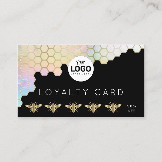 loyalty card bees honeycomb on black (Front)