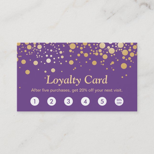 Loyalty Card Classy Purple Gold Confetti Dots (Front)