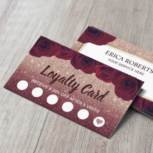 Loyalty Card   Elegant Floral Burgundy Rose Gold