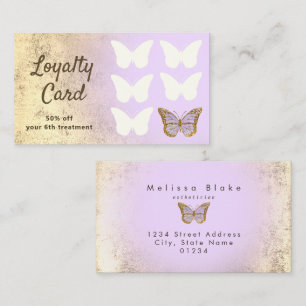 loyalty card faux gold foil lavender butterfly