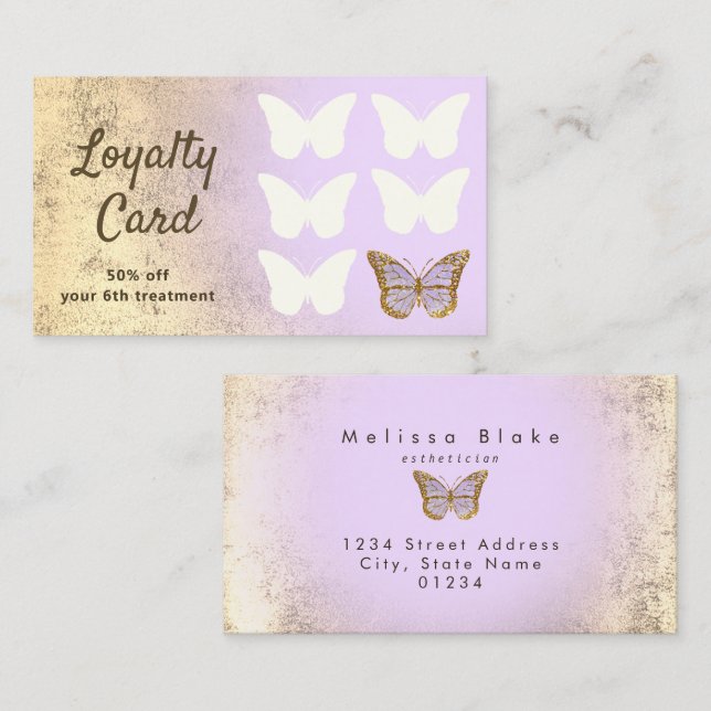loyalty card faux gold foil lavender butterfly (Front/Back)