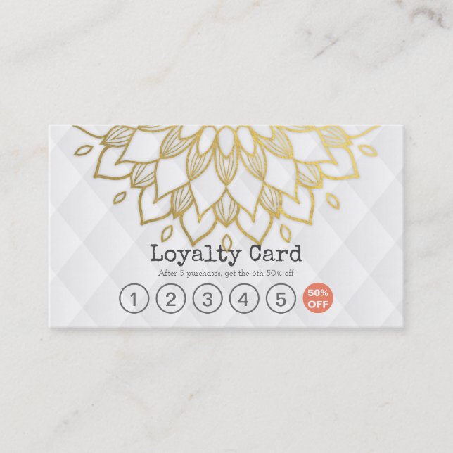 Loyalty Card Gold Floral White Leather Hair Makeup (Front)