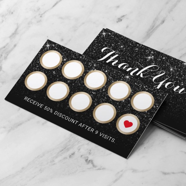 Loyalty Card | Modern Black Glitter Beauty Salon (Creator Uploaded)