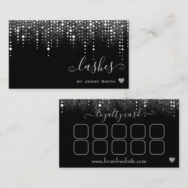 Loyalty Card Pretty Drips Silver Glitter Rain (Front/Back)