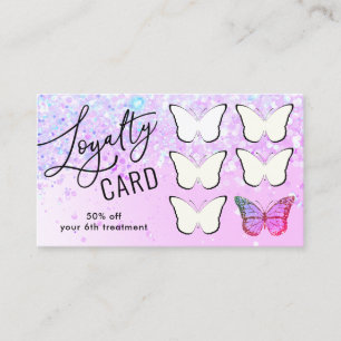 loyalty card purple faux glitter butterfly