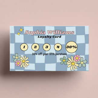 Loyalty Card Retro blue Chequered Business Discoun