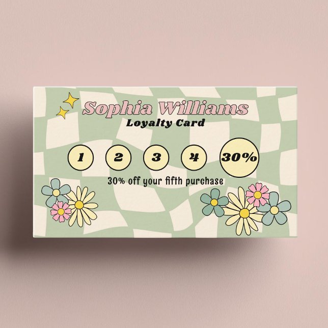 Loyalty Card Retro Green Checks Business Marketing (Creator Uploaded)