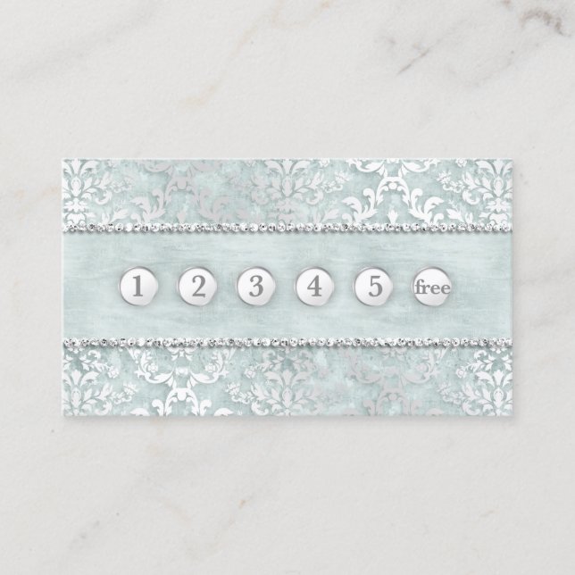 Loyalty Card Sage Green Glimmer Damask Silver (Front)