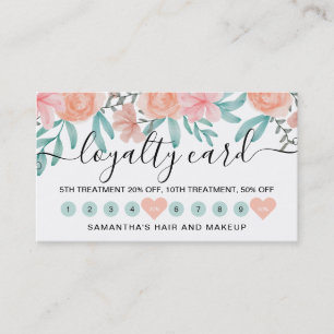 Loyalty coral peach floral watercolor heart 10 card
