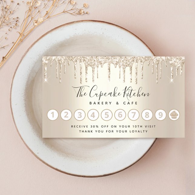 Loyalty Cupcake Bakery Chef Gold Glitter Drips Business Card (Creator Uploaded)