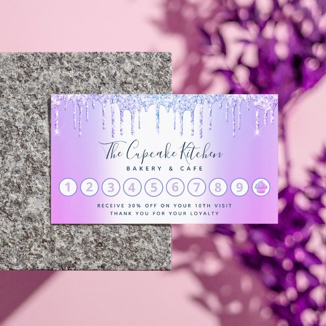 Loyalty Cupcake Bakery Chef Purple Glitter Drips Business Card (Creator Uploaded)