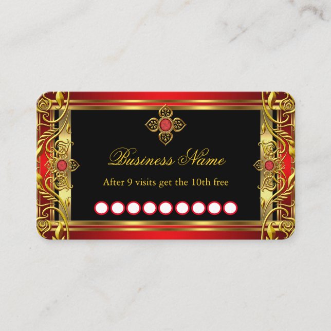 Loyalty Elegant Ornate Royal Red Jewel Black Gold  Business Card (Front)