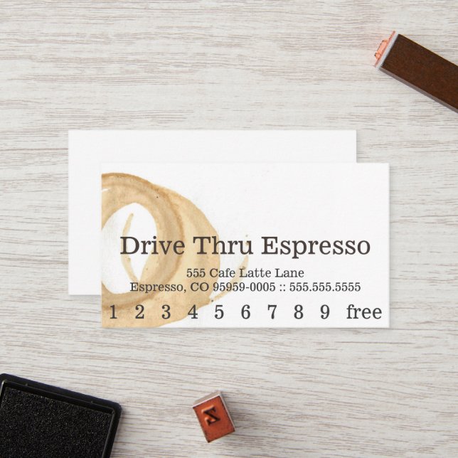 Loyalty News Font Coffee Stain Punchcard Card (Front/Back In Situ)