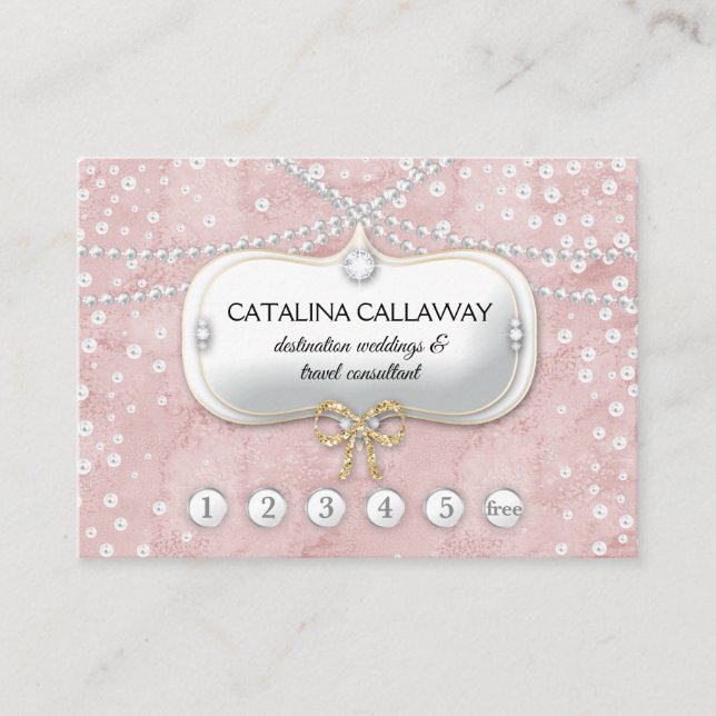 Loyalty Pearls Pink Suede Makeup Jewellery Business Card (Front)