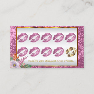 Loyalty Punch Card  Floral Pink Glitter and Gold 2