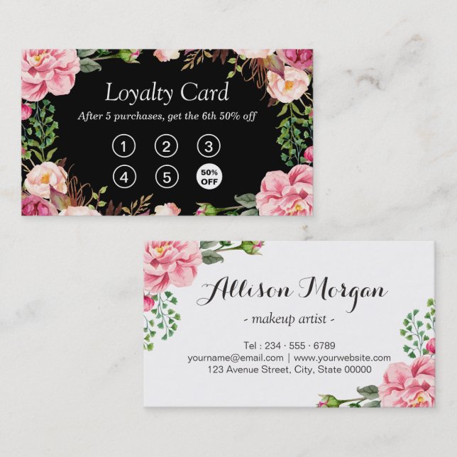 Loyalty Punch Card | Girly Pink Floral Wrapping (Front/Back)