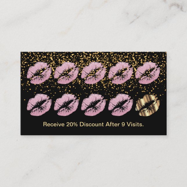 Loyalty Punch Card - Pink Glitter Lips (Front)