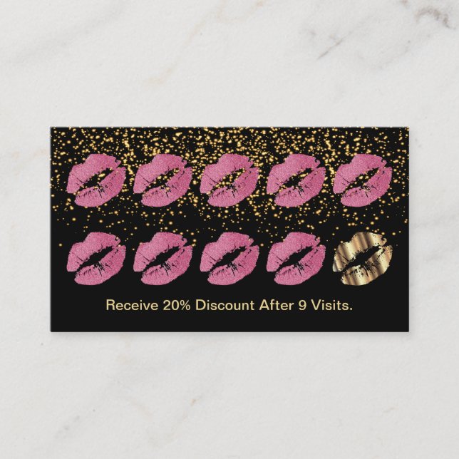 Loyalty Punch Card - Pretty Pink Glitter and Gold (Front)