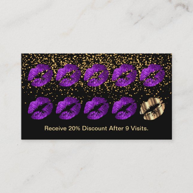 Loyalty Punch Card - Purple Glitter and Gold (Front)