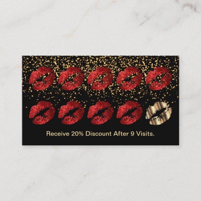 Loyalty Punch Card - Red Glitter and Gold (Front)