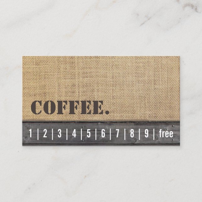 Loyalty Punch Card | Rustic Burlap & Wood Coffee (Front)