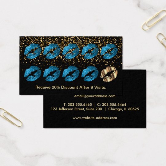Loyalty Punch Card - Turquoise Blue Glitter