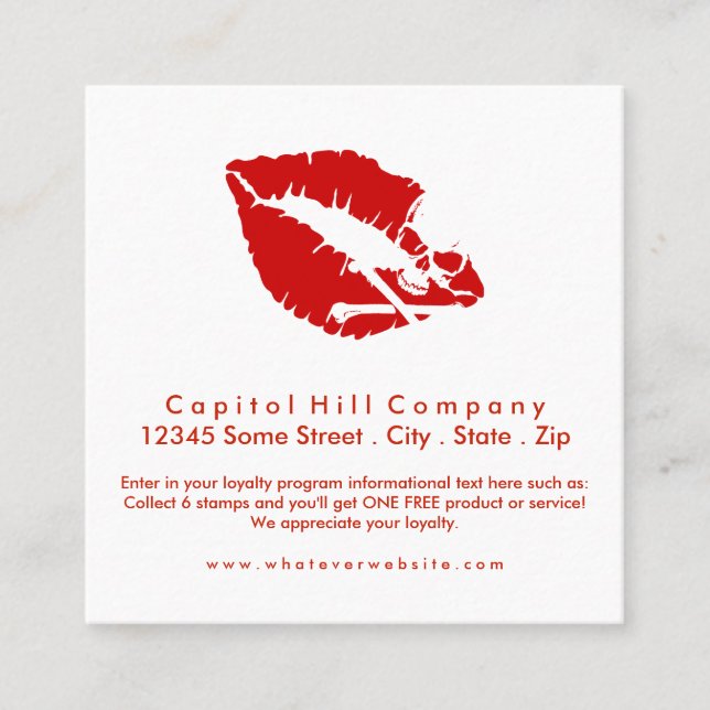 loyalty skull kiss square card (Front)