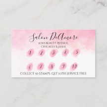 Loyalty/Stamp Card Girl w/ Braid Pink Watercolor 