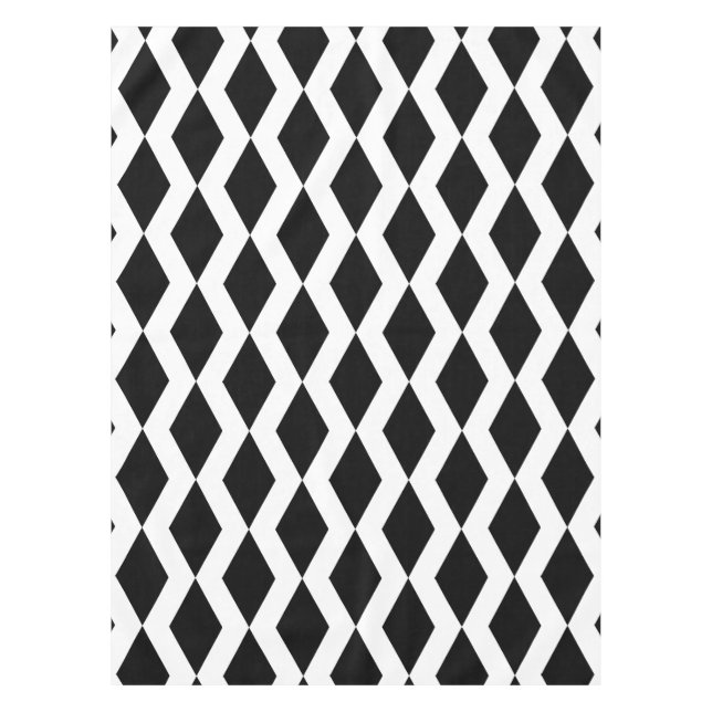 Lozenge Shape Diamond Pattern Black and White Tablecloth (Front)