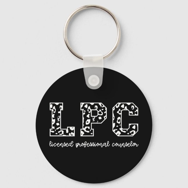LPC Licensed Professional Counsellor Leopard Print Key Ring (Front)