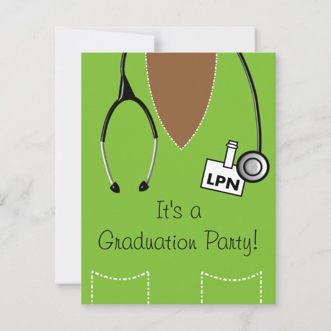 LPN Black Nurse Graduation Invitation Scrub #32 (Front)