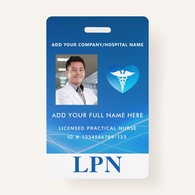 LPN License Practical Nurse, Photo ID with Logo ID Badge (Front)