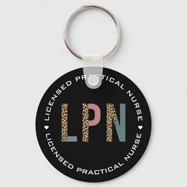 LPN Licensed Practical Nurse Leopard Print Key Ring (Front)