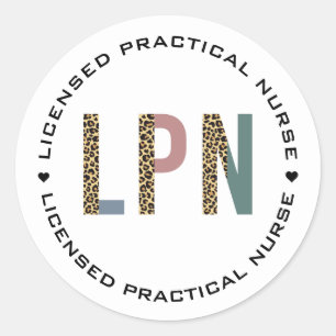 LPN Licensed Practical Nurse Leopard Typography Classic Round Sticker