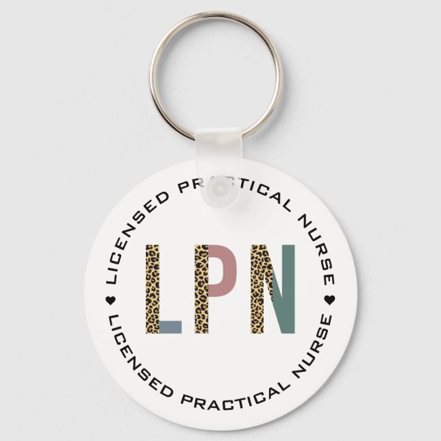 LPN Licensed Practical Nurse Leopard Typography Key Ring (Front)