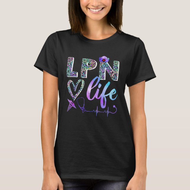 Lpn Life With Heart Leopard Pattern T-Shirt (Front)