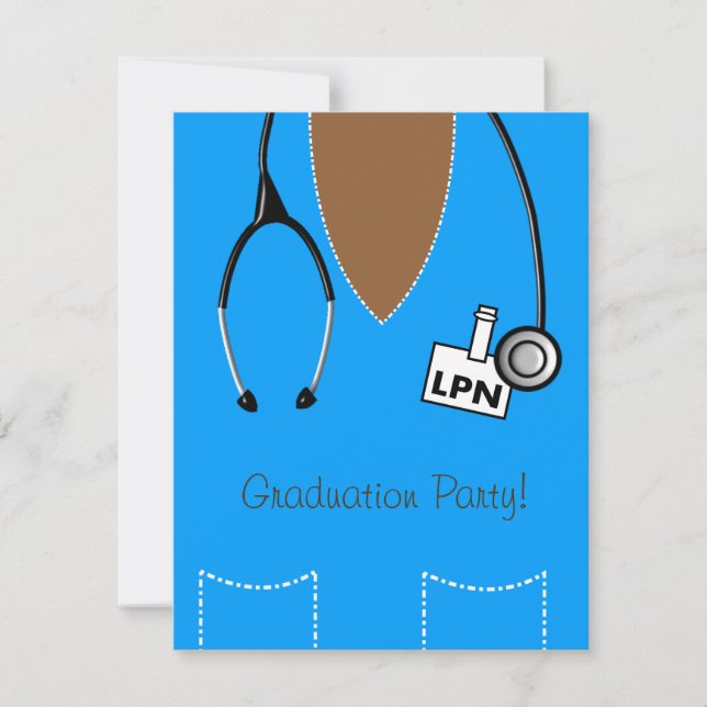 LPN Nurse Graduation Invitation Blue Scrub Top (Front)