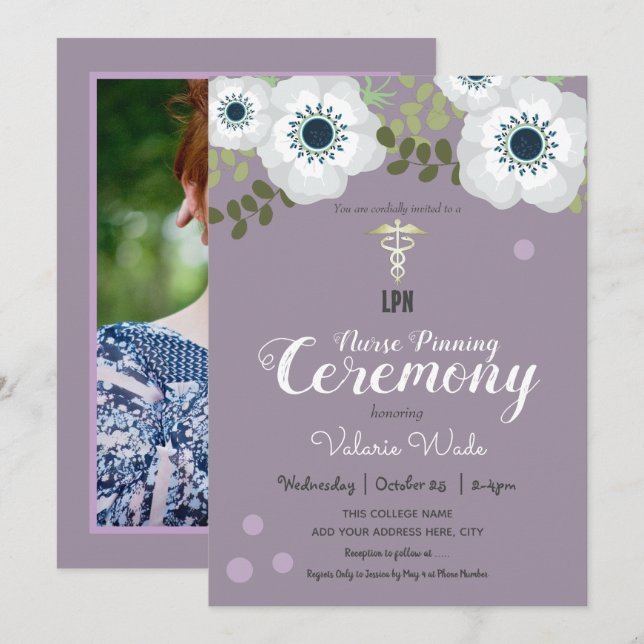 LPN Nurse Pinning Ceremony Graduation Anemone Invitation (Front/Back)