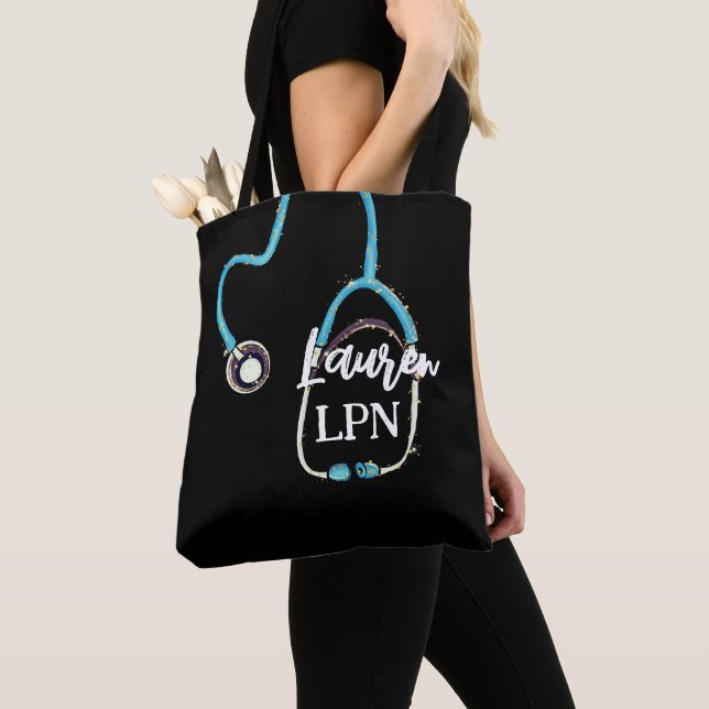 LPN Practical Nurse RN Gift Stethoscope Monogram  Tote Bag (Close Up)
