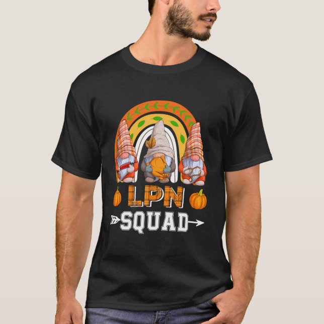 Lpn Squad Three Gnomes Thanksgiving Fall Pumpkins  T-Shirt (Front)