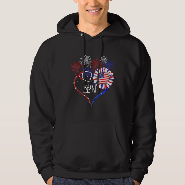 Lpn Stethoscope Firework Sunflower America Flag Hoodie (Front)