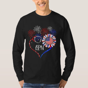 Lpn Stethoscope Firework Sunflower America Flag T-Shirt