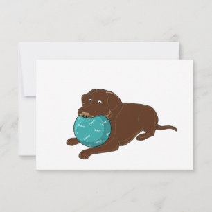 LR chocolate lab chewing ball cartoon Thank You Card