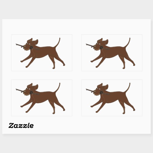 LR chocolate lab with stick Rectangular Sticker (Sheet)