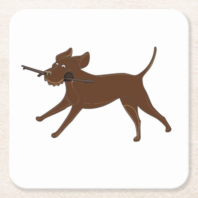 LR chocolate lab with stick Square Paper Coaster (Front)