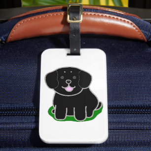 LR kawaii black lab cartoon Luggage Tag
