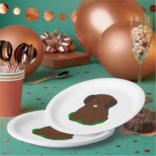 LR kawaii chocolate lab cartoon Paper Plate