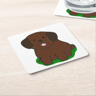 LR kawaii chocolate lab cartoon Square Paper Coaster